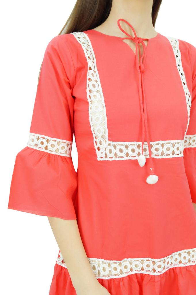 Bimba Летнее короткое платье в стиле бохо с рюшами и рукавами, мини-платье в стиле бохо, шикарный пляж