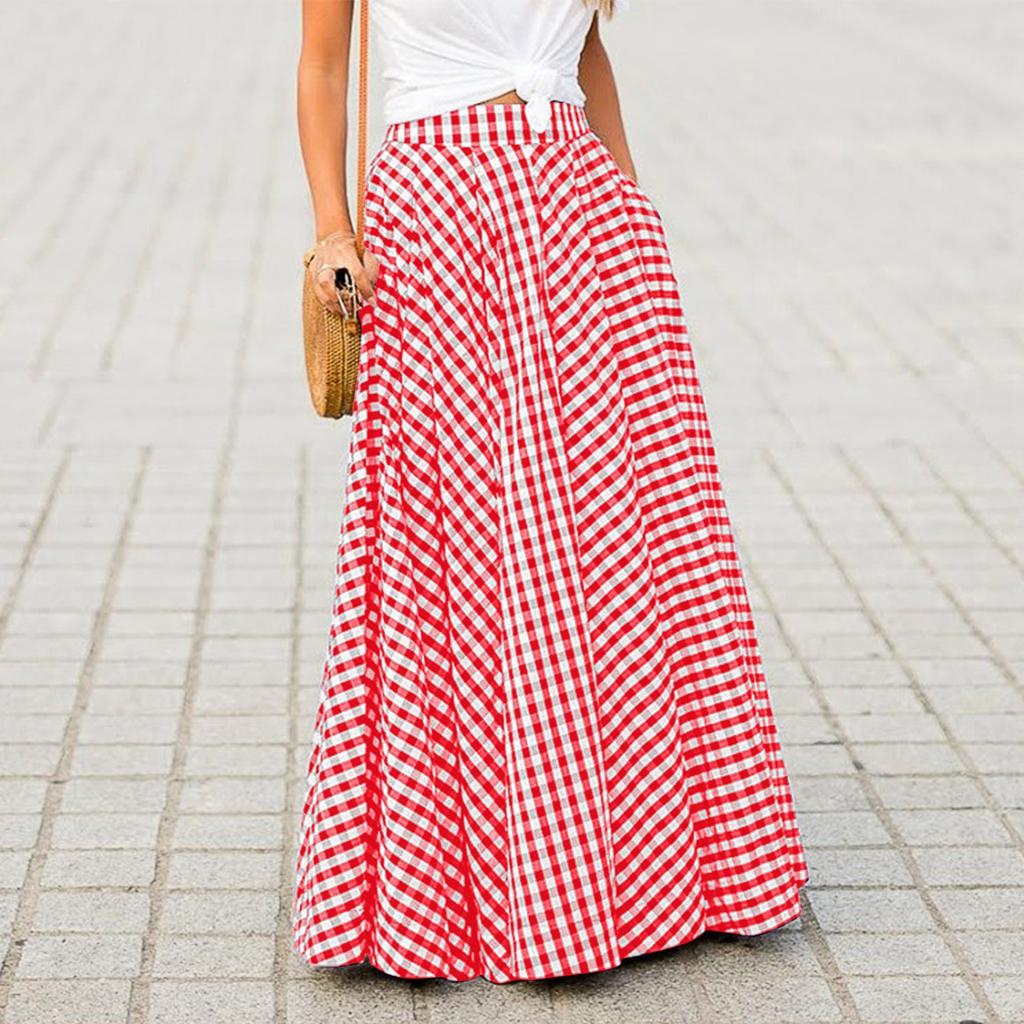 Ladies' Fashionable, Elegant, Versatile Temperament Plaid Mid Length, High Waist, Large Swing Skirt With A Sense Of Drape, Half Skirt