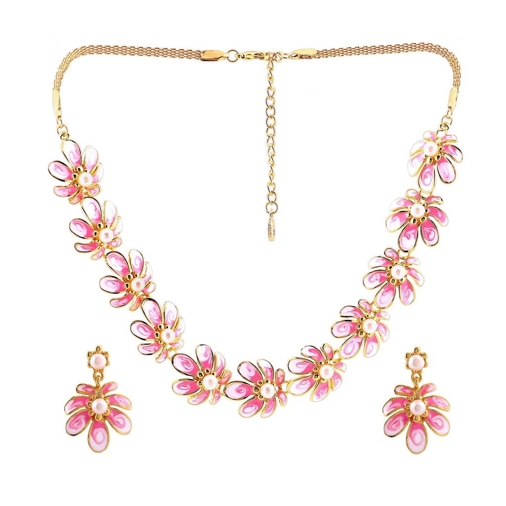 Комплект украшений Estele Gold Pink с цветочным колье для женщин