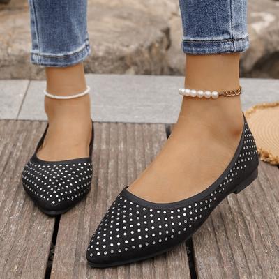 Модные туфли-лодочки на низком каблуке, Новая мода, Заостренный носок, Мелкий вырез, Стразы, Мягкая подошва, Противоскользящие, Износостойкие, Низкий верх