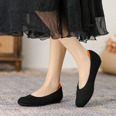 Весенне-осенние одинарные туфли сетка круглый носок плоская подошва повседневные однотонные большого размера женские и женские одинарные туфли