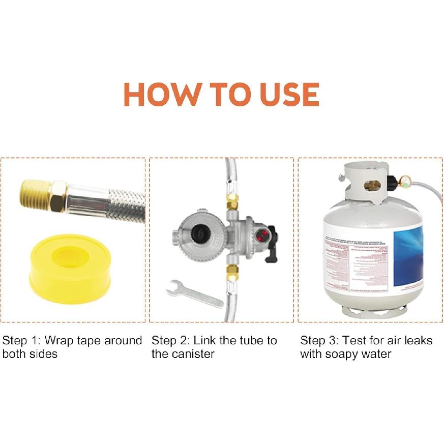 15 Inch RV Propane Hose Replacement With Gauge, 2 Pack - Stainless Steel Braided Hose For RV Two-Stage Regulator - 1/4" Male NPT & QCC1 Inlet, 350PSI