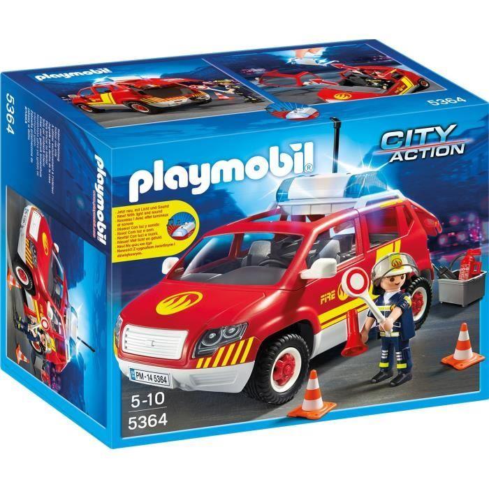 PLAYMOBIL - City Action - Véhicule d'Intervention avec Sirène - Les Pompiers - Voiture de Pompiers