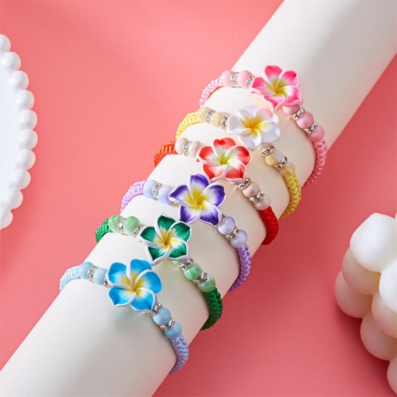 Браслет с цветами в гавайском стиле, ручная работа, пляжные украшения, регулируемая плетеная веревочка, стильный богемный браслет на запястье