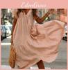 Elegant Women Fashion Maxi Dress Short Sleeve Solid Color Casual Boho Kaftan