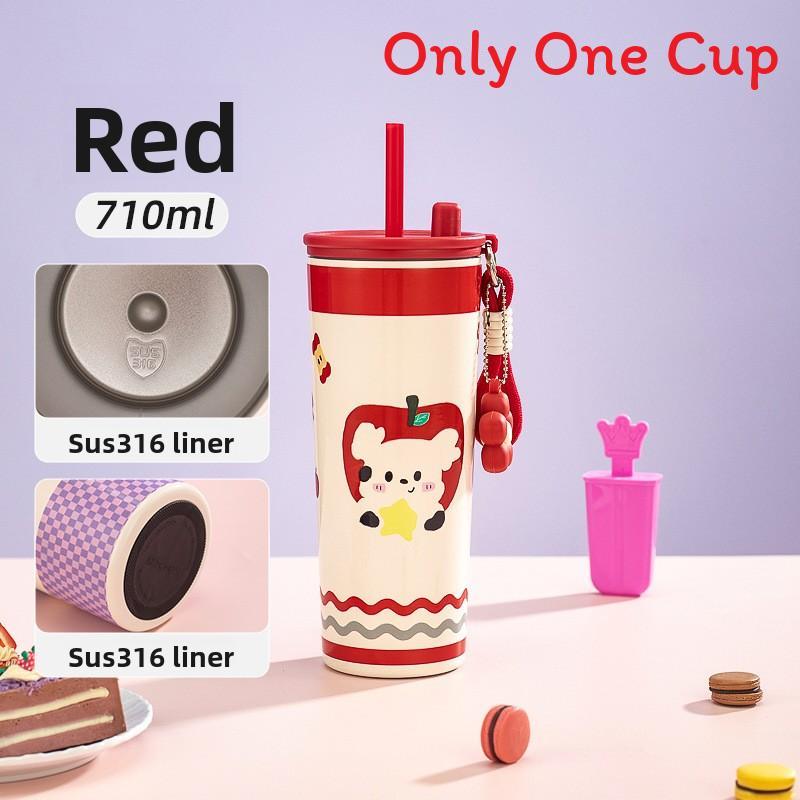 Petal Straw Cup Insulated Travel Mug With Carrying Rope For School And Commuting