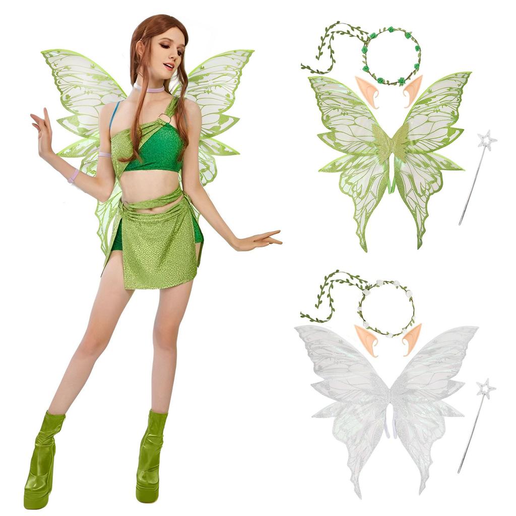 Star Wand Fairy Butterfly Wings Flower Crown Sparkling Angel Wings Fairy Costume Set  Halloween