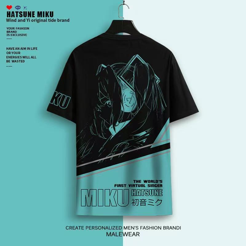 Футболка с 3D-принтом аниме Hatsune Miku для женщин, летняя, черная, с круглым вырезом, топы в стиле Харадзюку, футболка для девушки, уличная одежда, японский стиль, унисекс