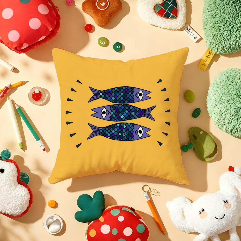 Sardines Art Cushion Cover Soft Short Plush DoubleSided Printing Home Decor Machine Washable Pillow Case Gift