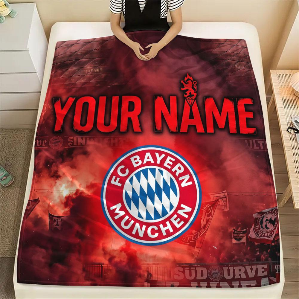 Custom Name,FC Bayern Munich Printed Flannel Blanket, soft throw for bedroom sofa, washable, Christmas present, great gift.