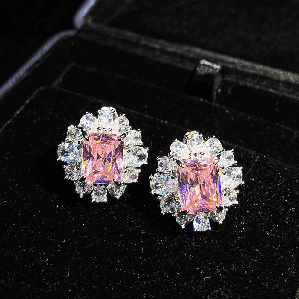 Elegant Women Jewelry Set Asscher Yellow Topaz Blue Argyle Pink Square Diamond Ring Earrings Pendant