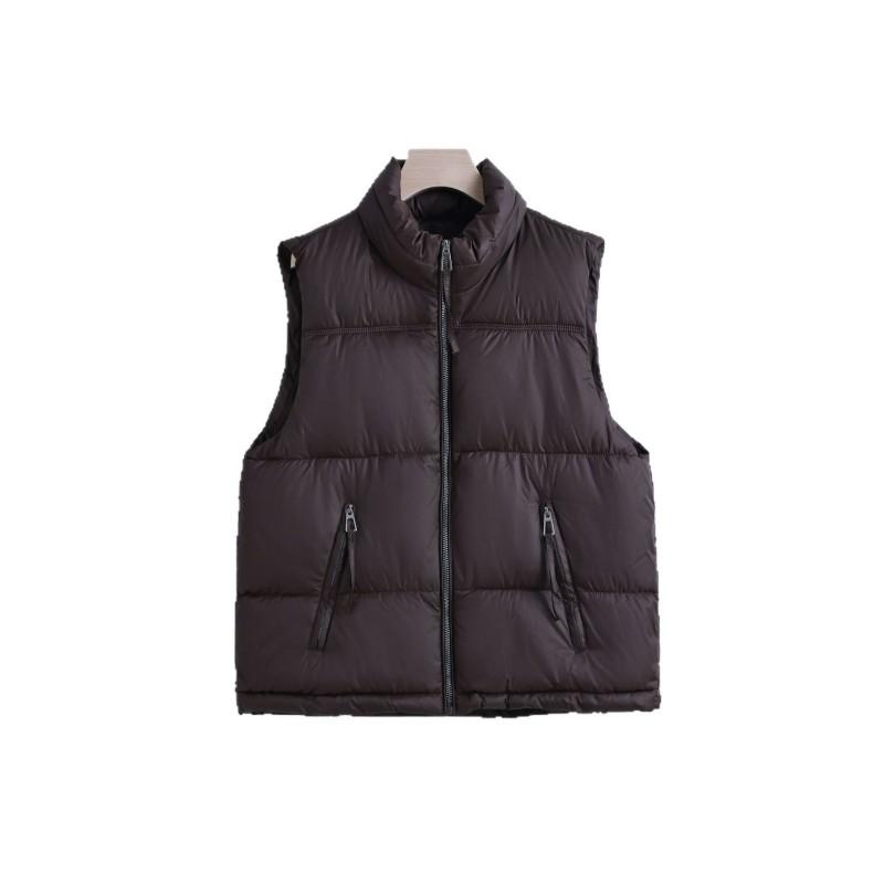 Womens Warm Puffer Vest 2026 Winter Short Sleeveless Cotton-Padded Jacket Stand Collar Office Chic