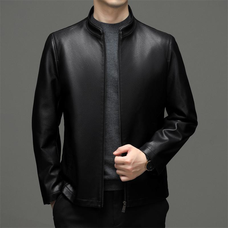 Весенне-осенняя новая кожаная куртка для папы, мужская повседневная бархатная утолщенная куртка из натуральной овчины