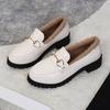 British Style Small Leather Shoes with Fleece Lining for Warmth 2025 Winter New Style French Bow Thick-soled Loafers for Women