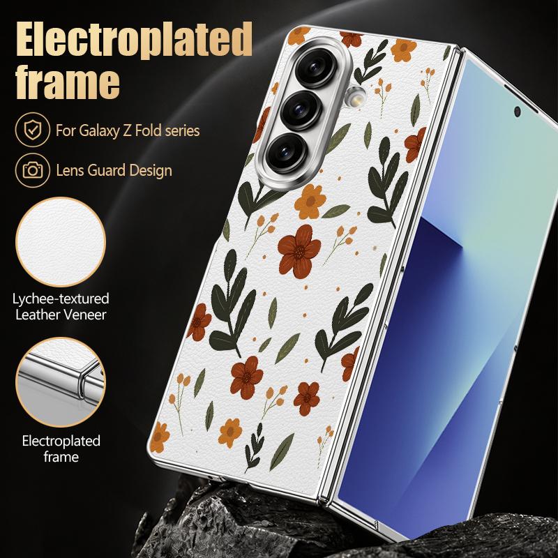 Ретро Листья Цветы Чехол Для Samsung Z Fold 8 Ultra 7 6 5 Гибридный 3-в-1 Кожаная Накладка С Покрытием Складной Чехол Для Телефона Для Galaxy Z Fold8 Fold7 Fold6