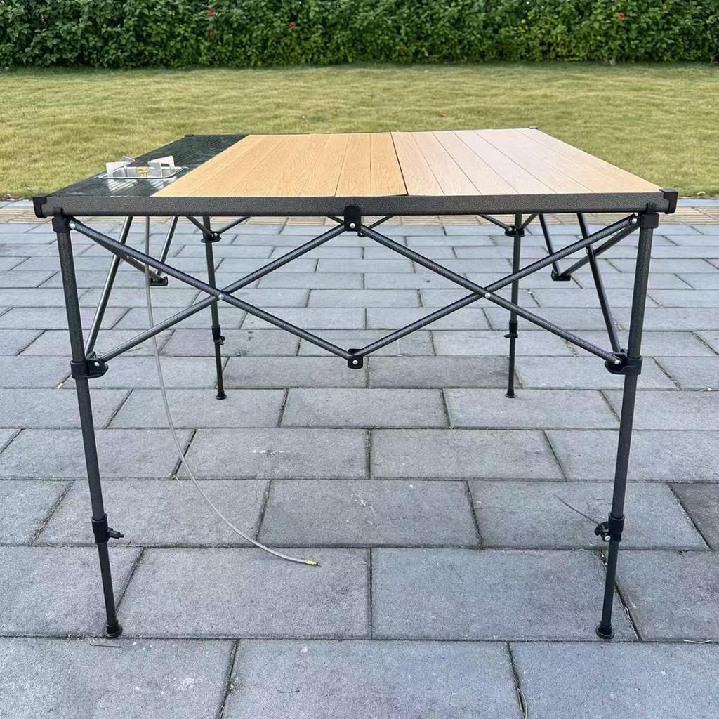 Складной алюминиевый стол Hongyi с бамбуковым узором – для улицы, с регулируемой высотой, для чая, барбекю, карточных игр, маджонга, обеда.