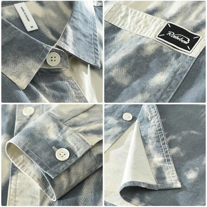 Новые модные рубашки с принтом Tie Dye, мужская модная уличная одежда, свободные повседневные мужские топы, рубашка из чистого хлопка с карманами, мужская одежда в стиле ретро