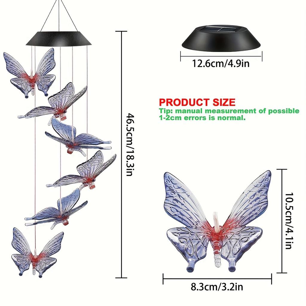 Solar Wind Chime Butterfly Wind Chimes Light 6LED Color Changing Solar Butterflies Wind Chime Waterproof Romantic Solar Powered Butterfly Lights