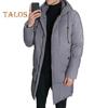 Men Cotton Coat Hooded Drawstring Long Sleeve Full Zipper Closure Cotton Jacket with Side Pockets Solid Color Mid-length Winter Outwear