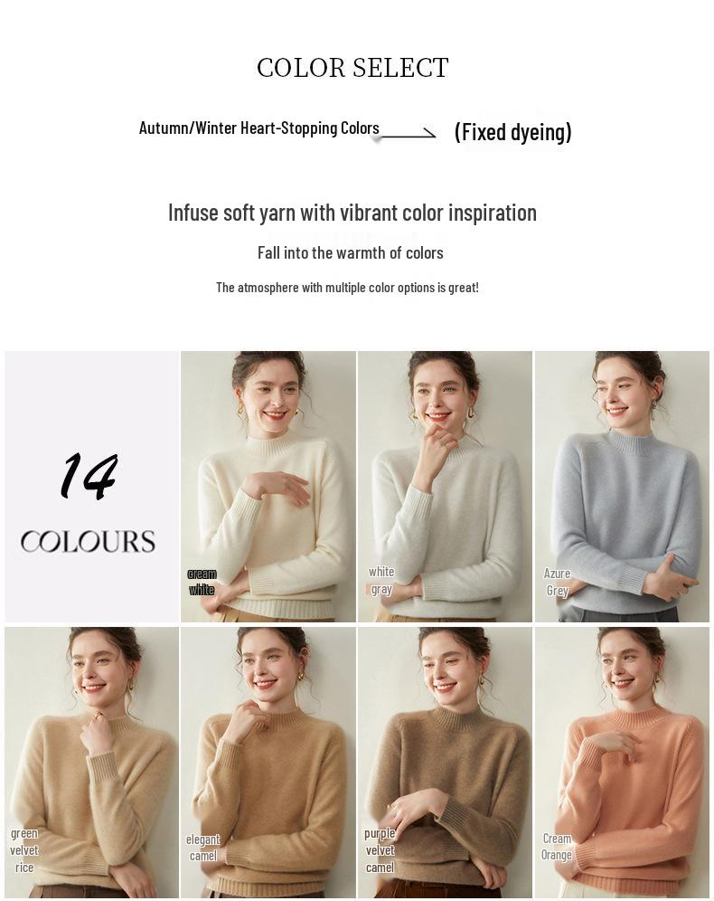 Women's Soft Cashmere Sweater, Half-High Neck, 2025 Autumn/Winter, Thick Double-Ply Knit, Versatile Layer.