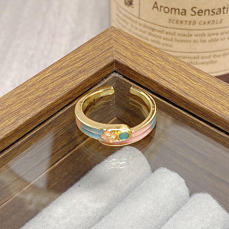 Средневековое Винтажное Цветное Эмалированное Цветок Бабочка Открывающийся Кольцо Женское Ретро Нишевое Высококлассное Легкая Роскошь Кольцо