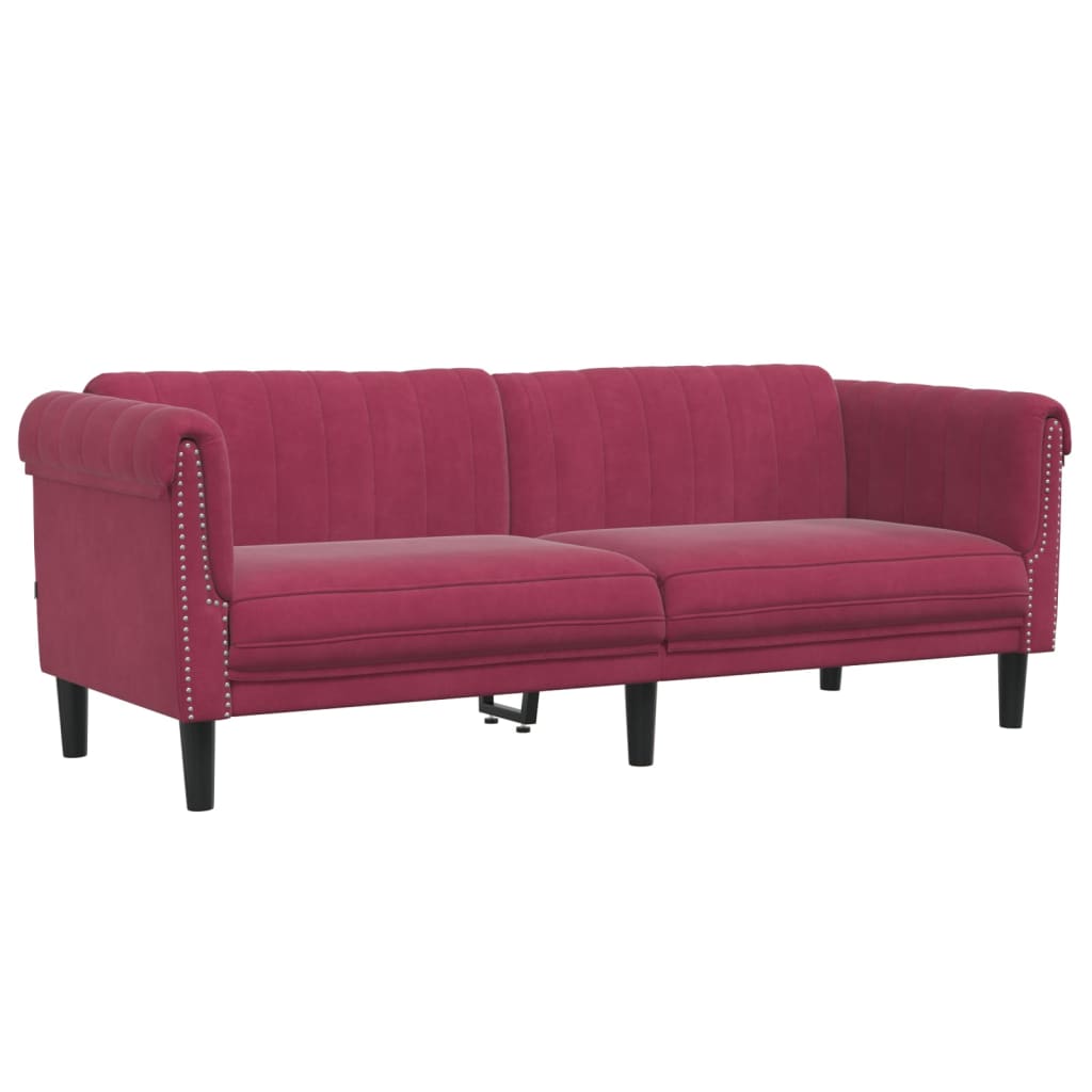3 Piece Sofa Set Burgundy Velvet