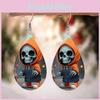 Themed Halloween Hooded Jacket Skull Pattern Droplet Shaped Acrylic Earrings