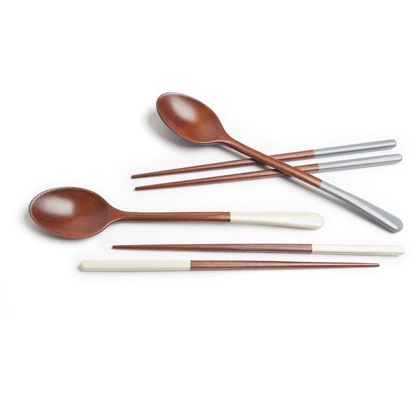 Breathing Tree Pastel Lacquered Spoon Set of 4, Pink + Cream + Gray + Mocha, 4 Spoons + 4 Chopsticks, 1 Piece, Korean Popular Tableware