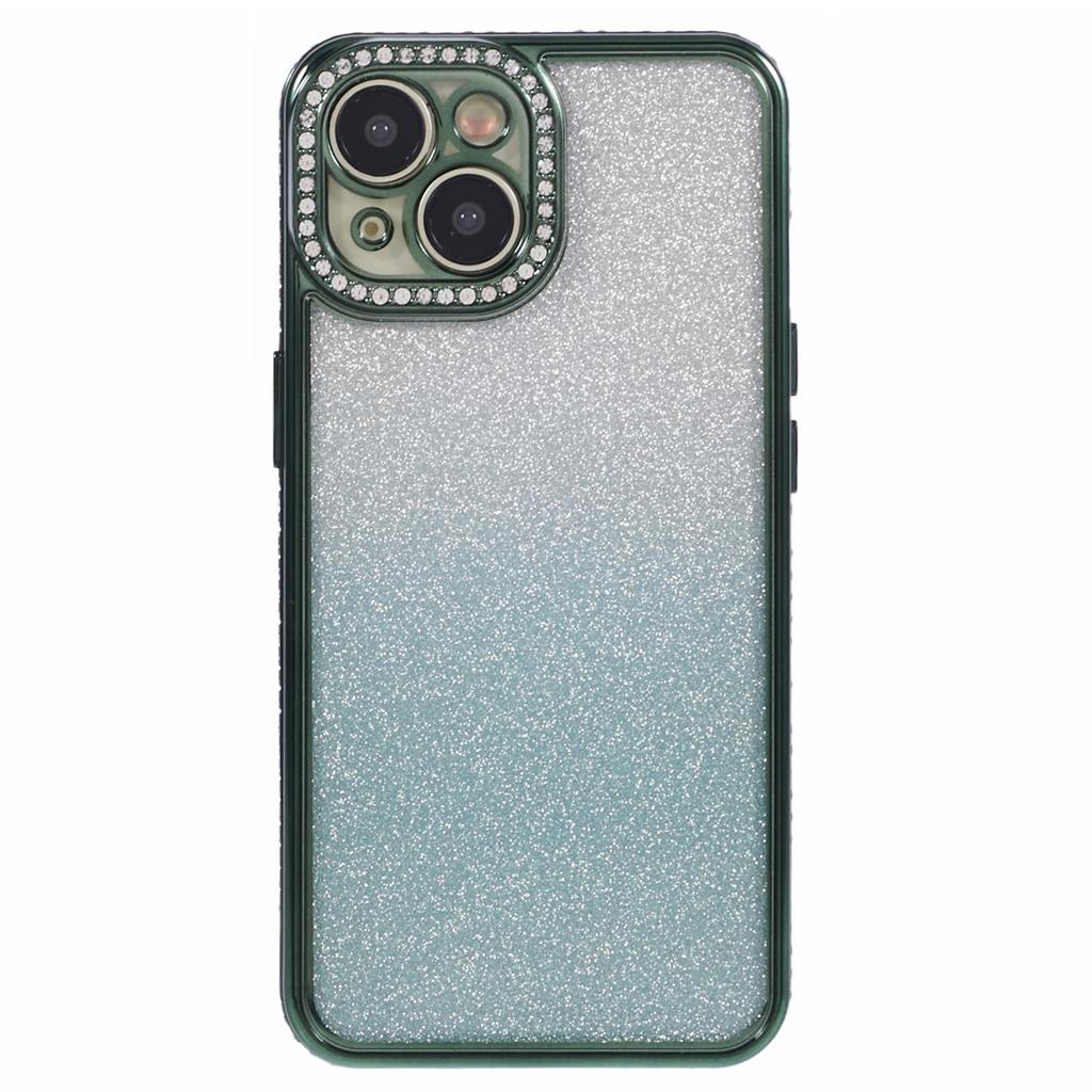 For iPhone 13 TPU Case Shiny Rhinestone Decor Gradient Protective Back Shell