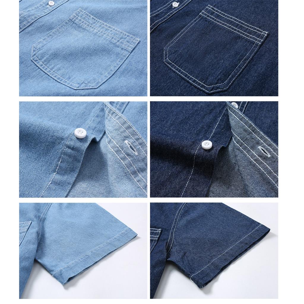 Men's Summer Fashion Quality Denim Short-sleeved Shirt Youth Trend Casual Shirt