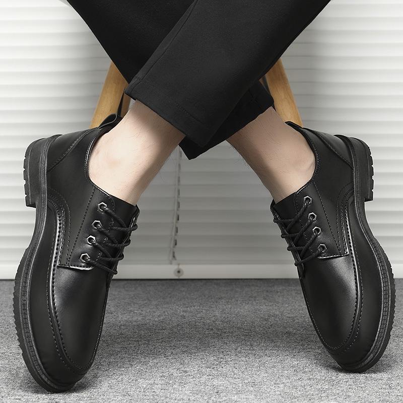 Spring and Summer Leather Shoes New Men's Shoes Versatile Casual Shoes Waterproof Chef Shoes Breathable Korean Version Low-top Black Work Shoes