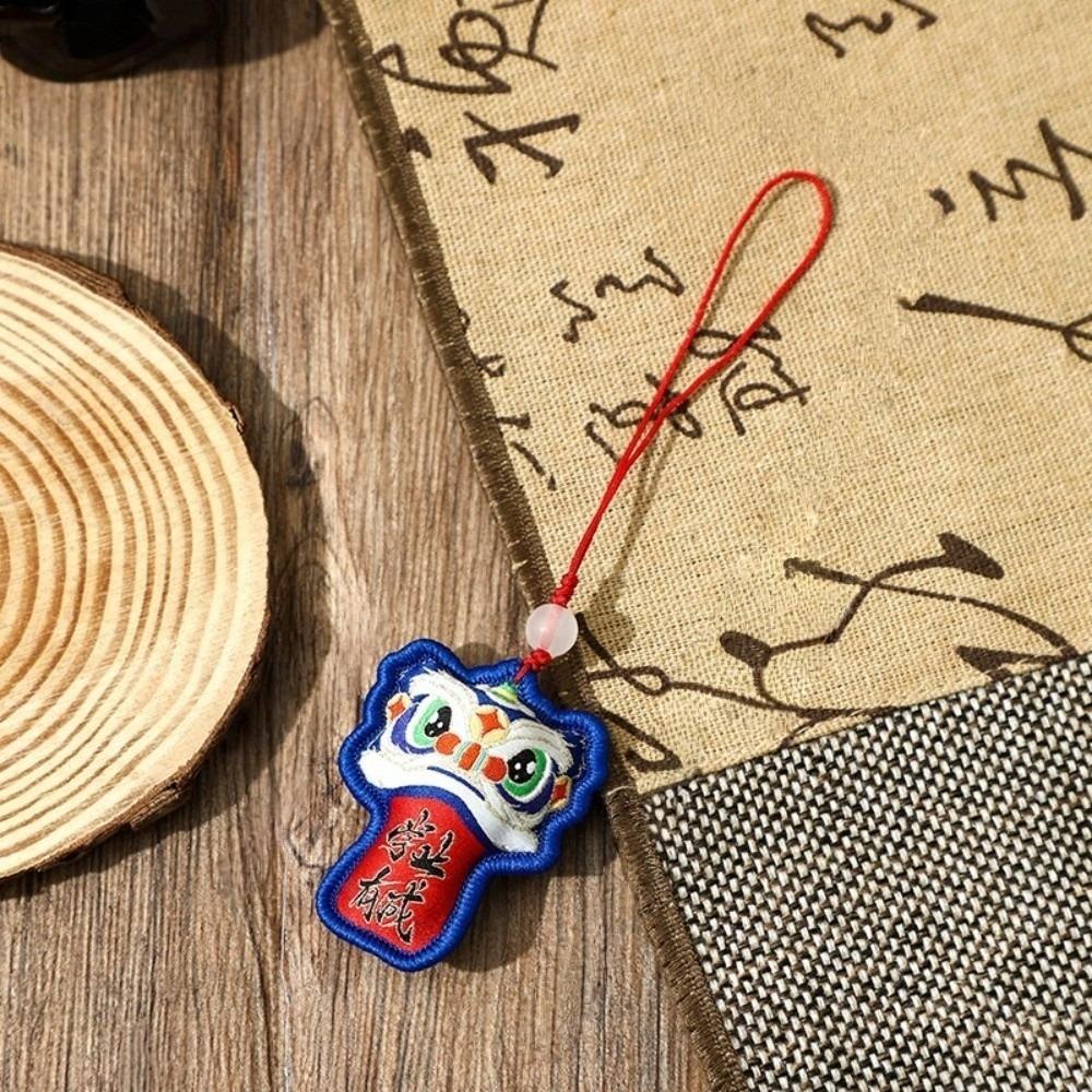 Chinese Style Lion Dance Embroidered Pendant Awakened Lion Hanging Decoration Temple Safe Amulet