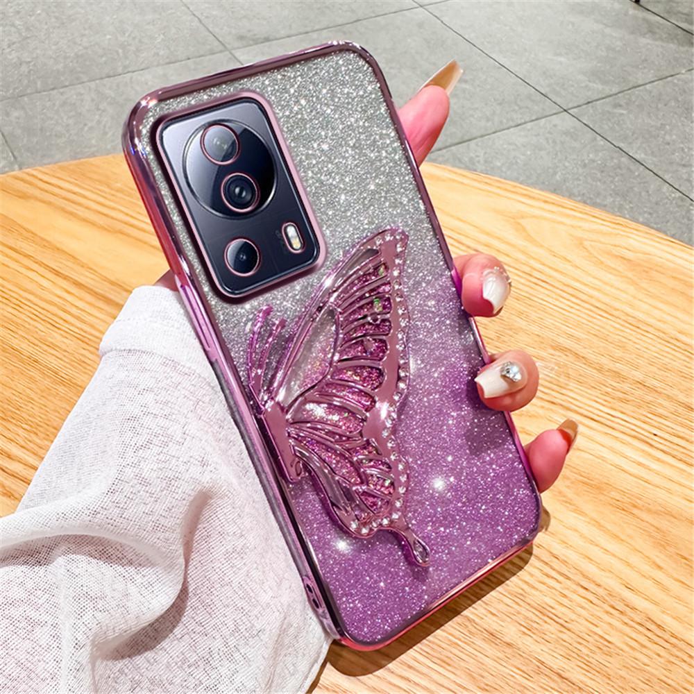 Градиентный чехол-книжка с бабочками и зыбучим песком для телефона Xiaomi Mi 13T Pro 13 11 Lite 11T 12T POCO X6 X3 M6 Pro C65 C55 C40 Мягкая накладка