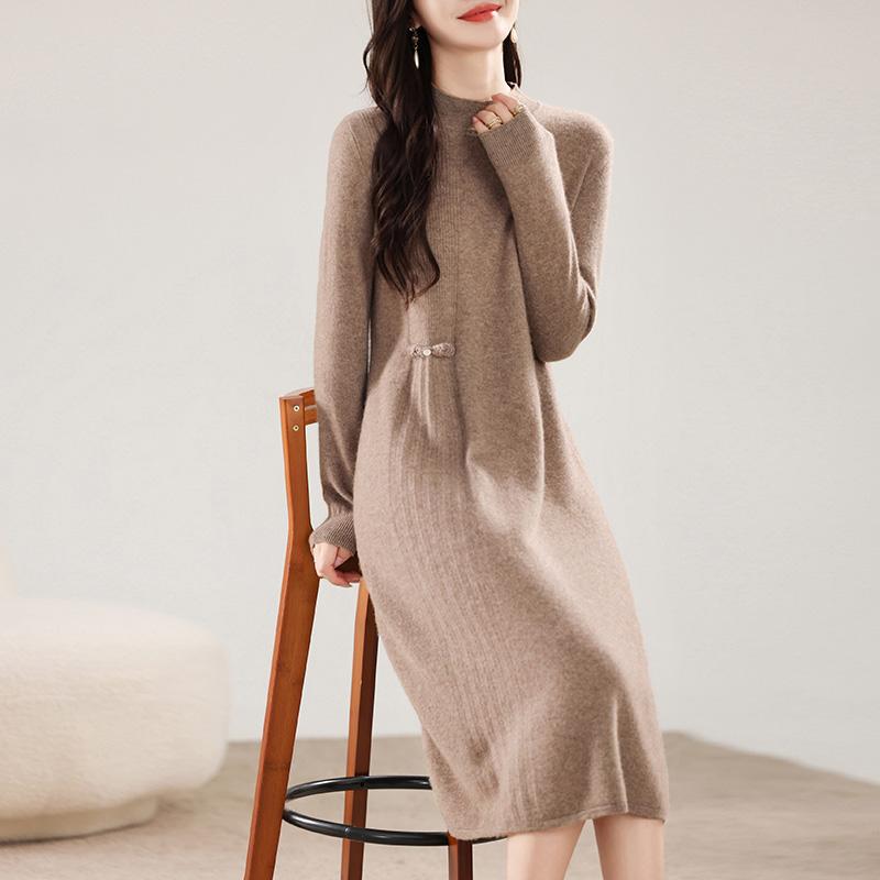 Women's Cashmere Dress Qinghe Cashmere 30% Cashmere 70% Wool Autumn and Winter Cashmere Skirt Soft and Warm