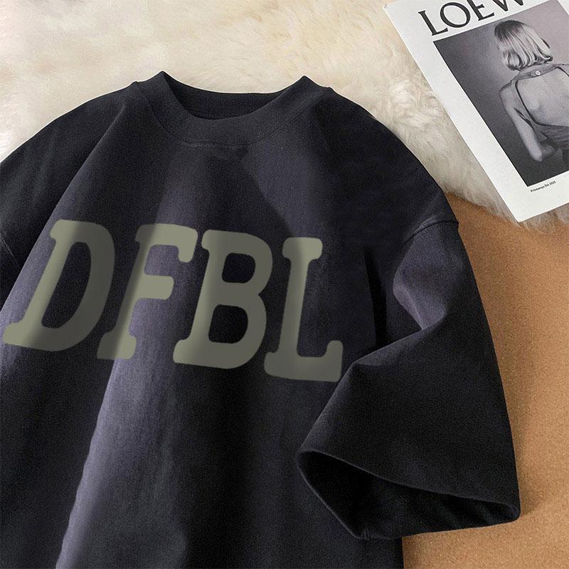 Dingfengbaoluo Pure Cotton Short-Sleeve Men's Summer Casual Letter Print T-Shirt, Round Neck, Foam Crafted Couple Top DF013 Black XL