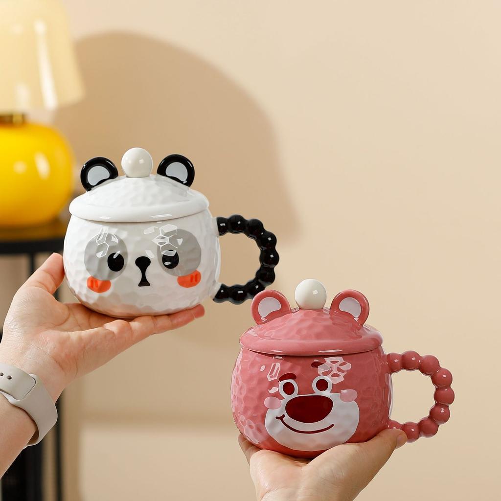 Cartoon Animal Ceramic Mug with Lid Office Coffee Milk Tea Water Cup Cute Children Breakfast Cups Household Drinkware