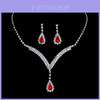 European Fashion Bridal Jewelry Set With Crystal Water Drop Pendant And Earrings For Women