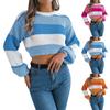 Women's Fashion Casual Loose Colorblock Striped Round Neck Sweater Long Sleeve Pullover Top