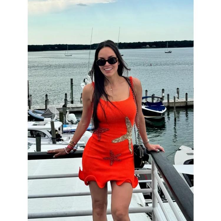 Потрясающее блестящие звезды оборки по подолу трикотажное мини-платье женское шикарное облегающее без рукавов слинг Vestidos 2025 женские уличные платья новые