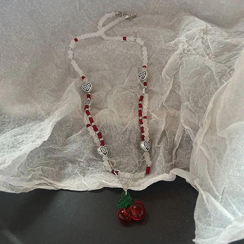 Ретро готический крест с вишней, летняя подвеска, ювелирное ожерелье, серебряное ожерелье в стиле панк, модные очаровательные массивные ювелирные изделия Y2k