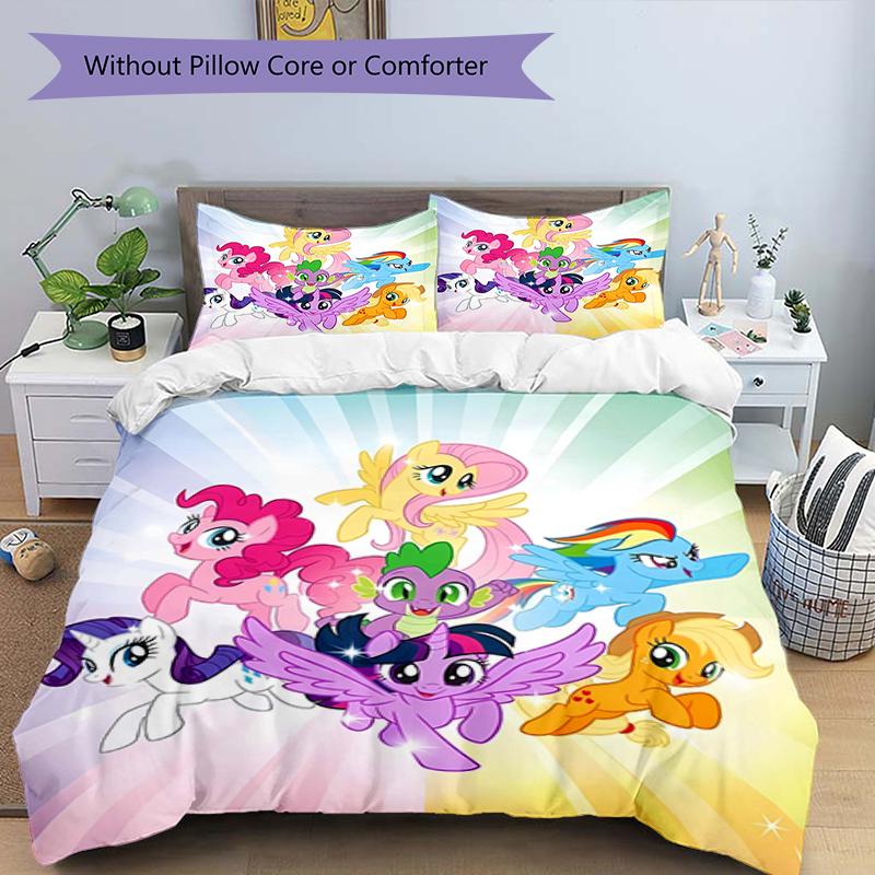 3pcs My Little Pony4 Design Cover Set - HD Printed Bedding with 1 Cover and 2 Pillowcases - Perfect for Home and Dorm Decor