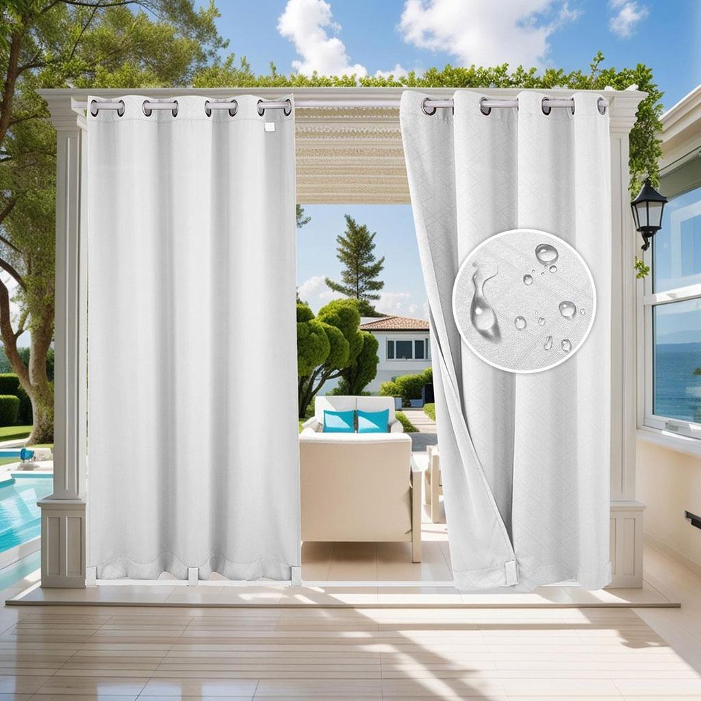 1 Panel Outdoor Curtains, Waterproof UV Protection Blackout Curtain with Eyelets, 3D Textured Indoor Outdoor Drapes for Garden, Pergola, Gazebo