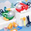 Cartoon Helicopter Toy with Pencil Scissors 6-in-1 Sharpener Eraser Stapler Ruler Kids Stationery Airplane