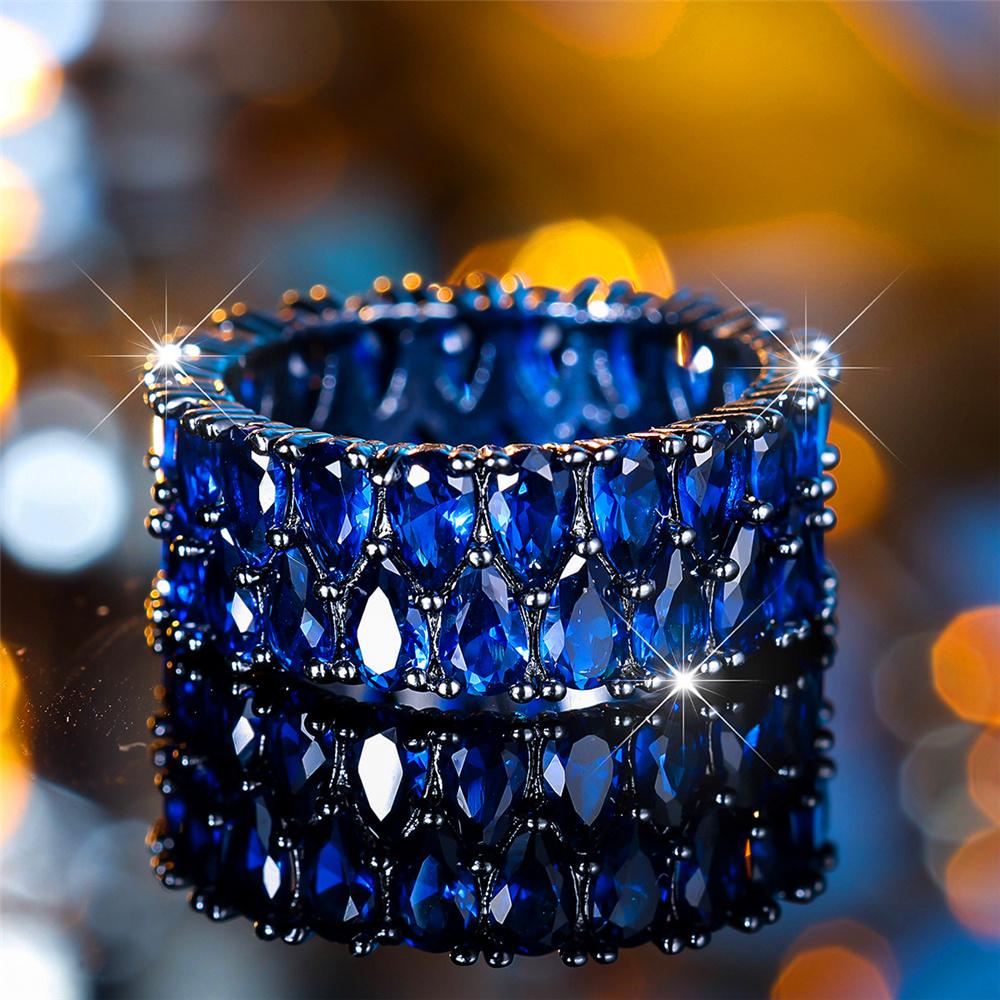 Роскошное женское обручальное кольцо с кристаллами, фиолетовым и синим цирконием, винтажное черное золото, цвет капли воды, свадебные украшения для женщин