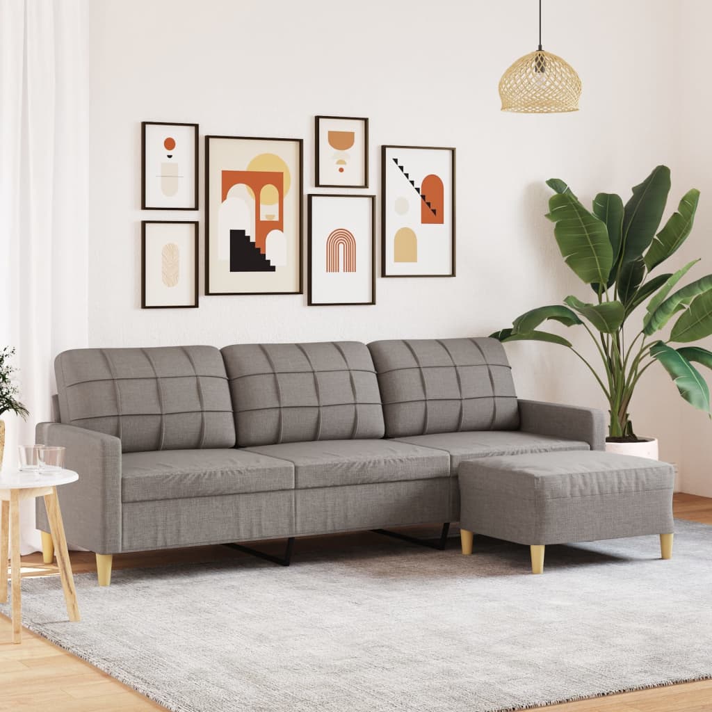Vidaxl 3-Osobowa Sofa Z Podnóżkiem, Kolor Taupe, 210 Cm, Tkaniną