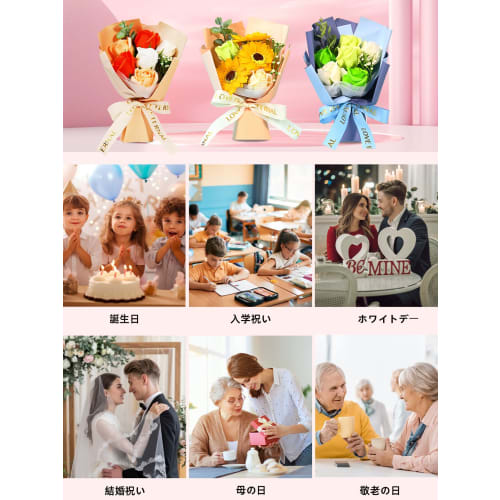 BBICE Soap Flower Bouquet, Popular Gift for Birthdays, Includes a Handle, Never-Withering Flowers, Clear Gift Box with Message Card, Perfect for Women