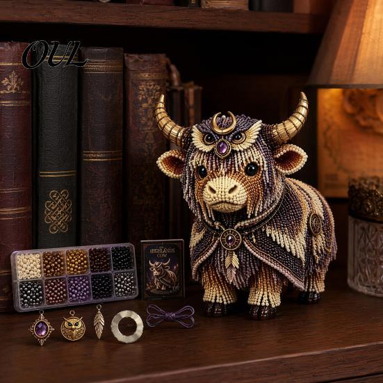 Bead Art Project Highland Cow Kit, Mythical DIY Craft Tiny Decorative 3D Beaded Animal, for Adults Teens Handmade Gift Ornament Kit