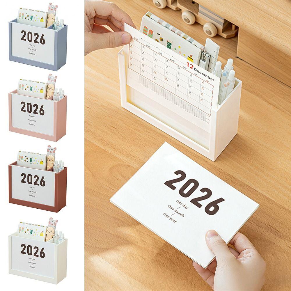 Self-discipline Plan 2026 Desk Calendar Multicolor Multi-Function Pencil Container Two Grids Plastic Makeup Brush Holder