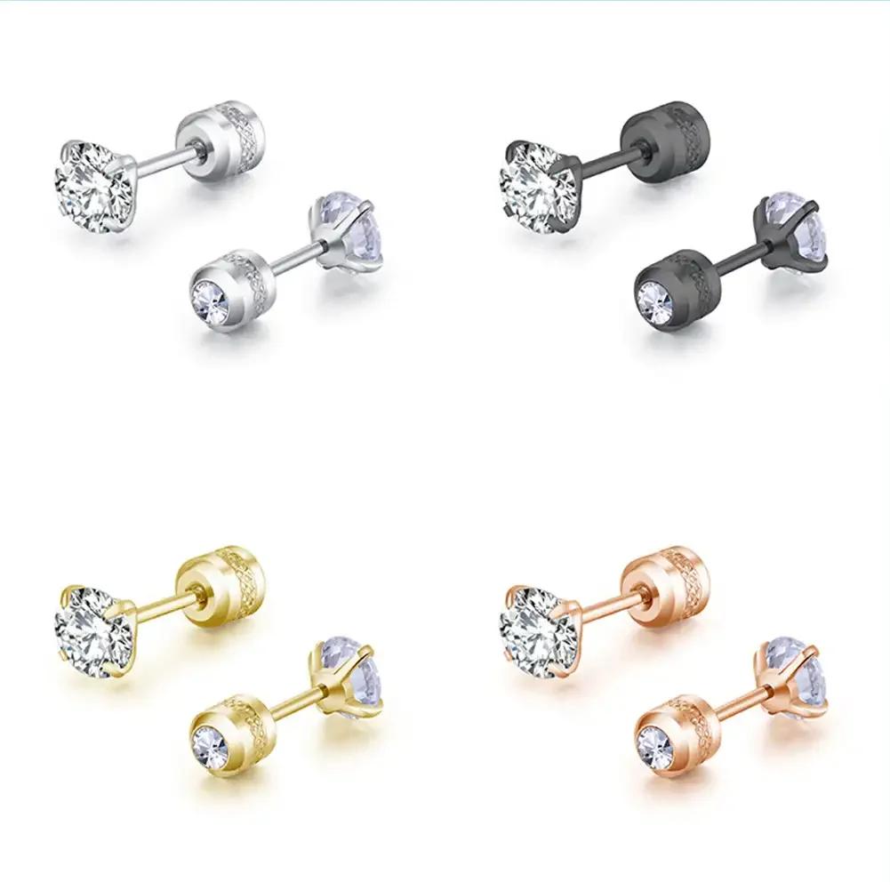 Fashion Four Claw Zircon Cartilage Stainless Steel Ear Stud Crystal Zircon Earrings Piercing Jewelry Steel Clear