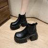 Fashion 9CM Heels Winter Women Leather Chunky Ankle Boots 2025 Autumn High Platform Boots Woman Thick Bottom Non Slip Motorcycle Booties